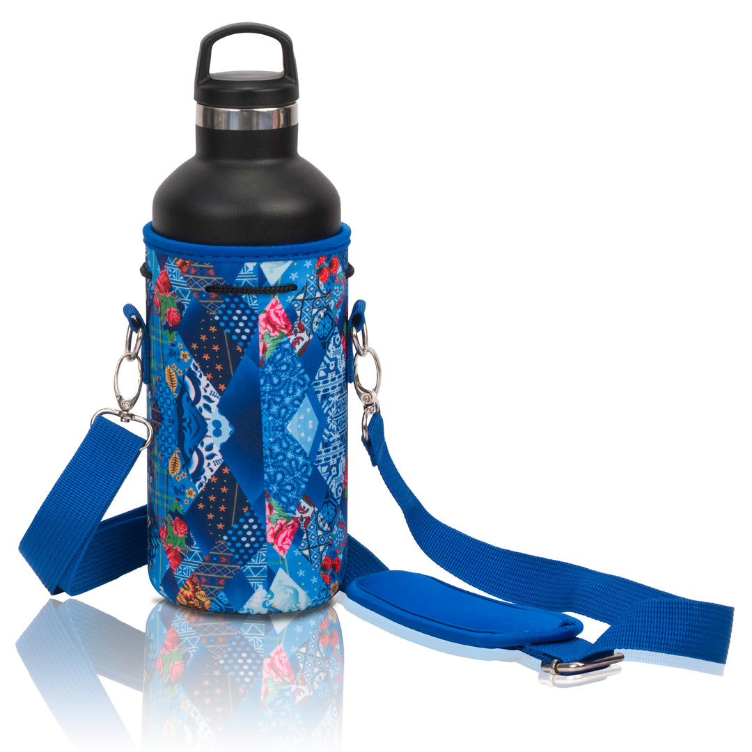 LARGE Water Bottle Carrier Neoprene Holder with Adjustable Padded Shoulder Strap - 32oz, Height 7" Diameter 3.5" Strap 55"