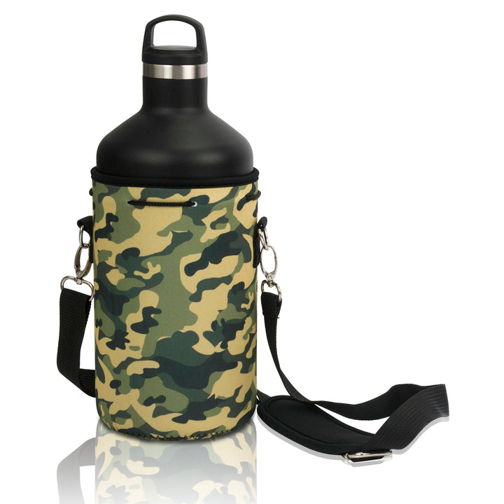 X-Large Water Bottle Carrier Neoprene Holder with Adjustable Padded Shoulder Strap - 64oz, Height 8" Diameter 4.5" Strap 55"