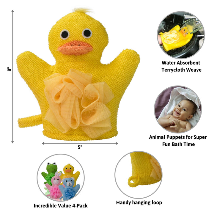 Hand Puppet Wash Mitt with Sponge and Scrunchie Puff Scrub Mesh