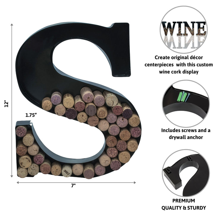 Metal Letter Wine Cork Keepsake Saver & Holder Monogram w/Free Wall Mount Kit A-Z Decor 12" x 7" x 1.75"