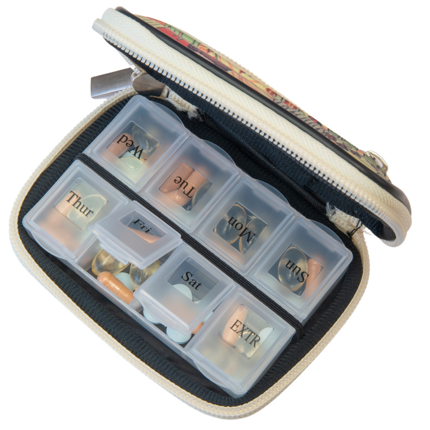 Made Easy Kit Pill Case Large 7-Day / 28 Compartments in Neoprene Carrier with Storage Pill Box in Daily in Morn, Noon, Eve, Bed A Weekly Vitamin, Med