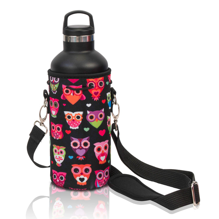 LARGE Water Bottle Carrier Neoprene Holder with Adjustable Padded Shoulder Strap - 32oz, Height 7" Diameter 3.5" Strap 55"