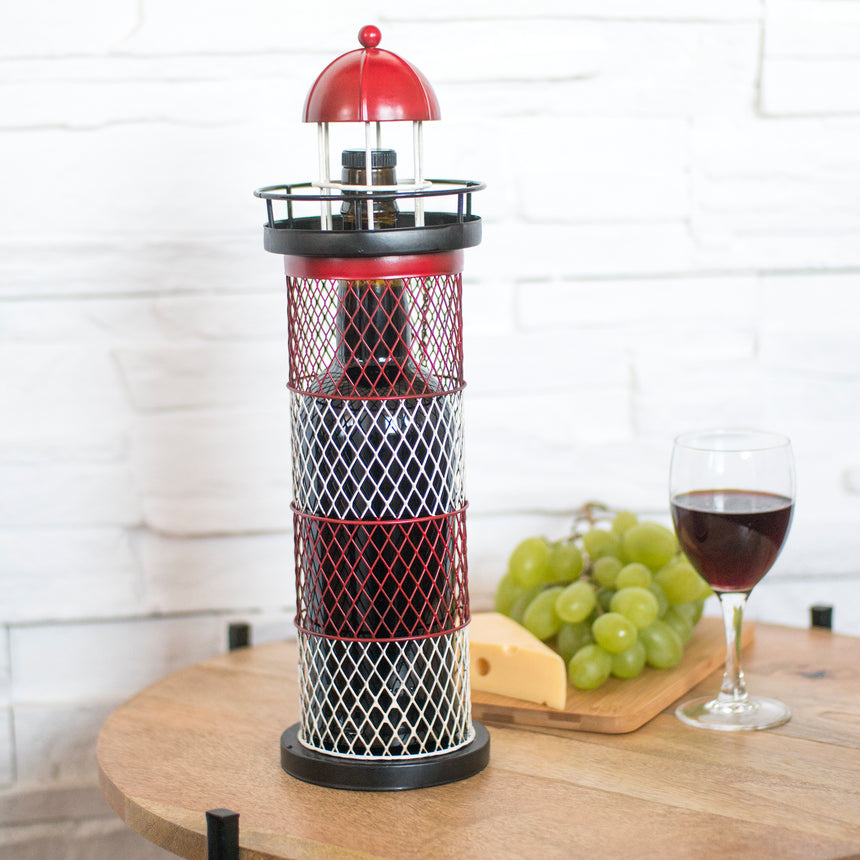 Lighthouse - Made Easy Kit Wine Bottle Display Holder Rack - Premium Setting Home Sculpture Statute - Metal Tabletop Functional Farmhouse Décor