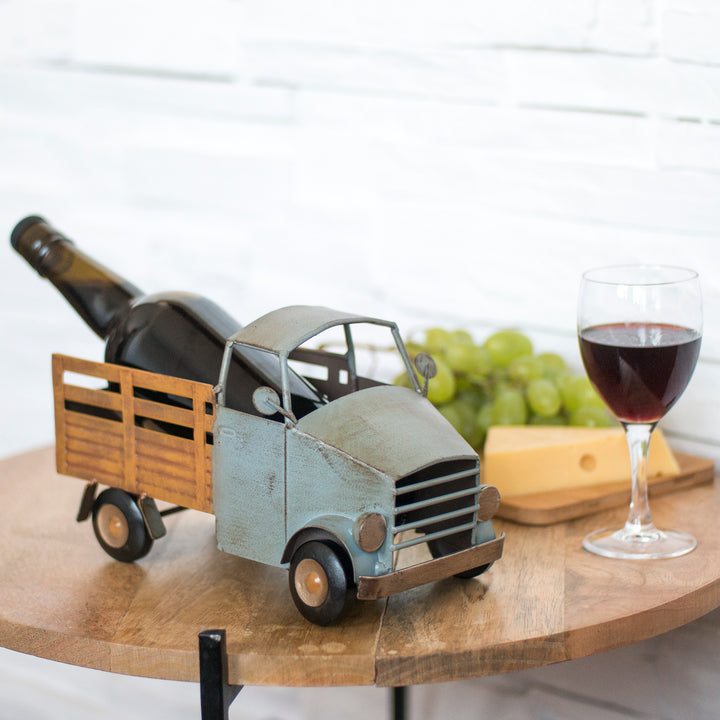 Old Farm Truck - Made Easy Kit Wine Bottle Display Holder Rack - Premium Setting Home Sculpture Statute - Metal Tabletop Functional Farmhouse Décor