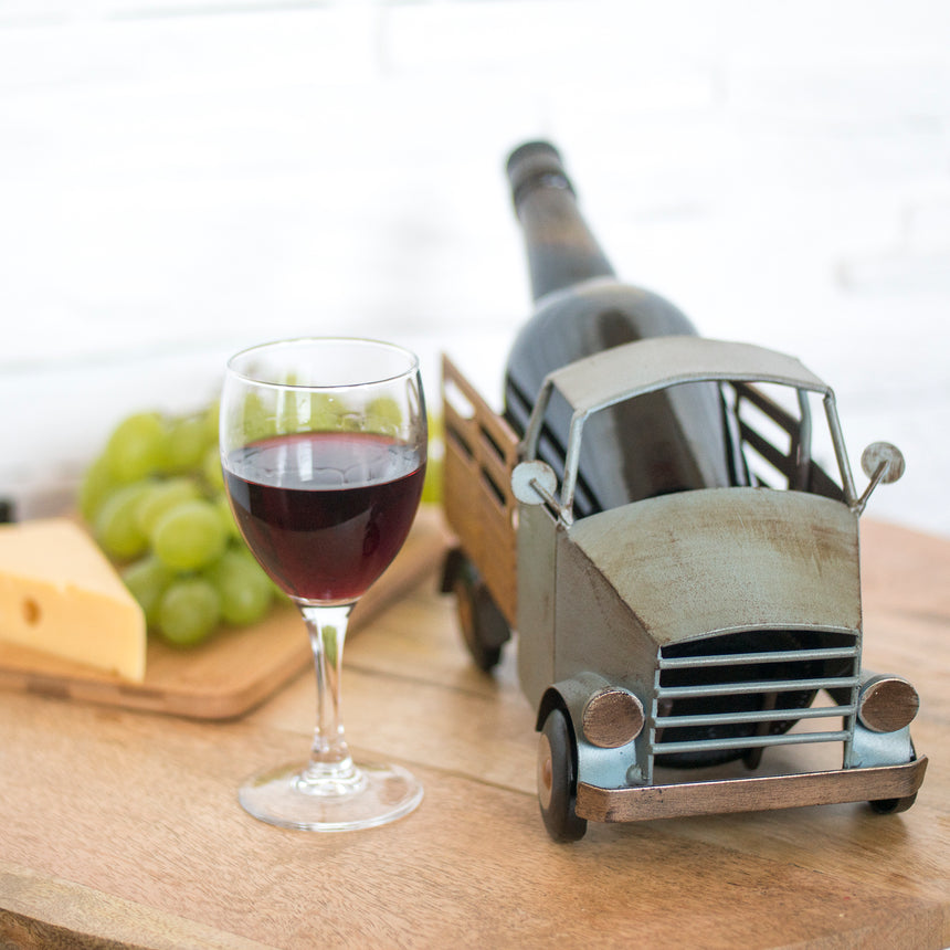 Old Farm Truck - Made Easy Kit Wine Bottle Display Holder Rack - Premium Setting Home Sculpture Statute - Metal Tabletop Functional Farmhouse Décor