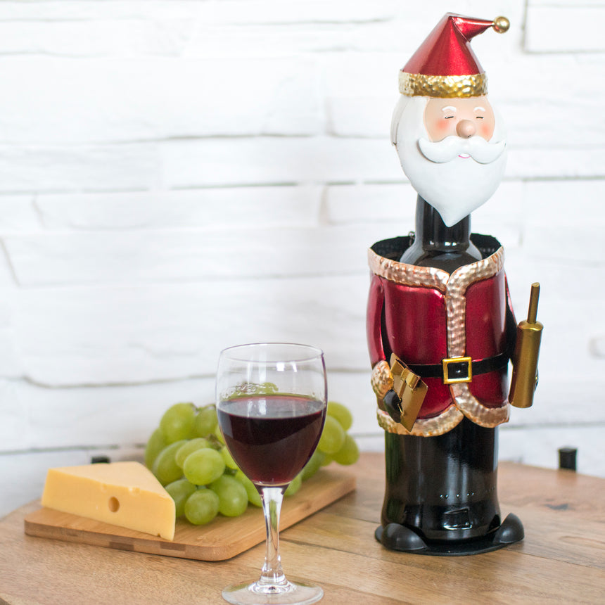 Santa Claus - Made Easy Kit Wine Bottle Display Holder Rack - Premium Setting Home Sculpture Statute - Metal Tabletop Functional Farmhouse Décor