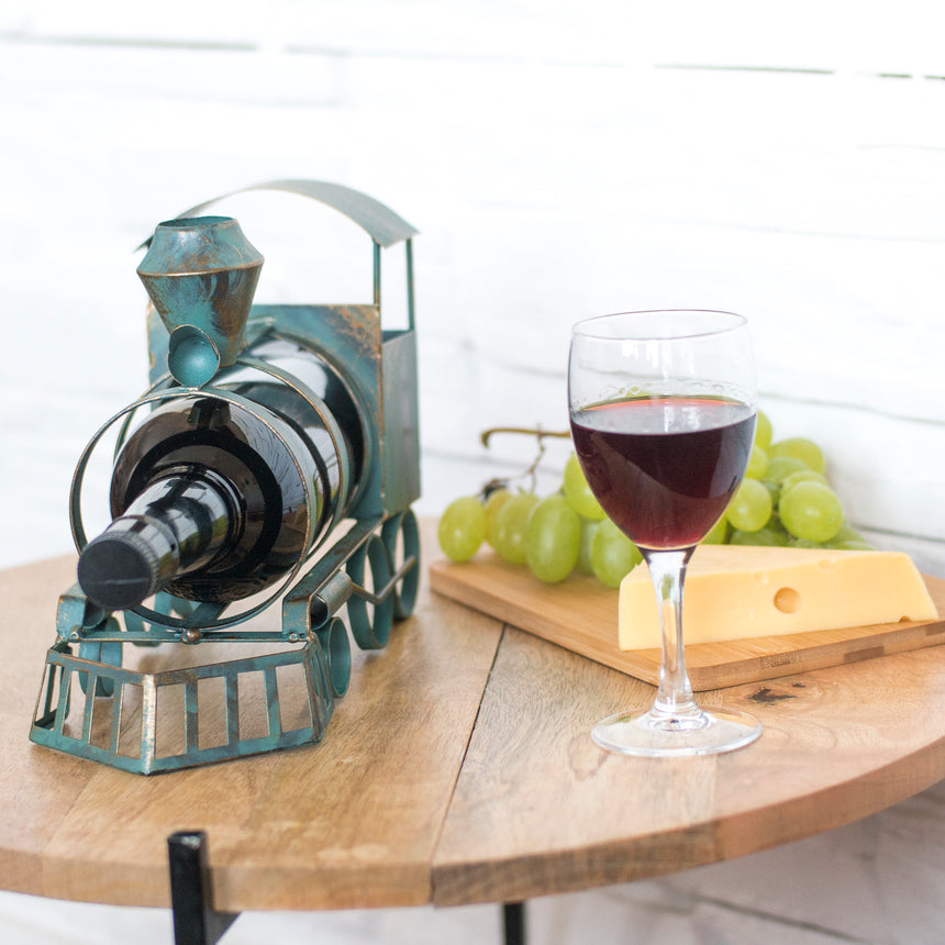 Vintage Train - Made Easy Kit Wine Bottle Display Holder Rack - Premium Setting Home Sculpture Statute - Metal Tabletop Functional Farmhouse Décor