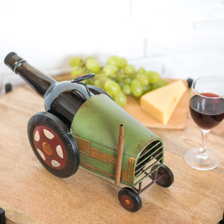 Tractor - Made Easy Kit Wine Bottle Display Holder Rack - Premium Setting Home Sculpture Statute - Metal Tabletop Functional Farmhouse Décor