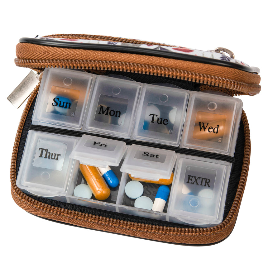 (V1 Model) Made Easy Kit Pill Case - Medicine Organizer Box with Removable Seven-Day Vitamin & Supplement – Compact Travel Ready Dispenser in Pouch Holder with Zippered Pocket