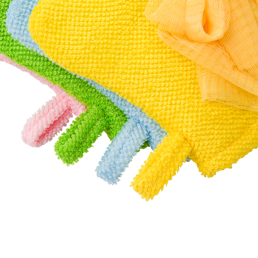 Hand Puppet Wash Mitt with Sponge and Scrunchie Puff Scrub Mesh
