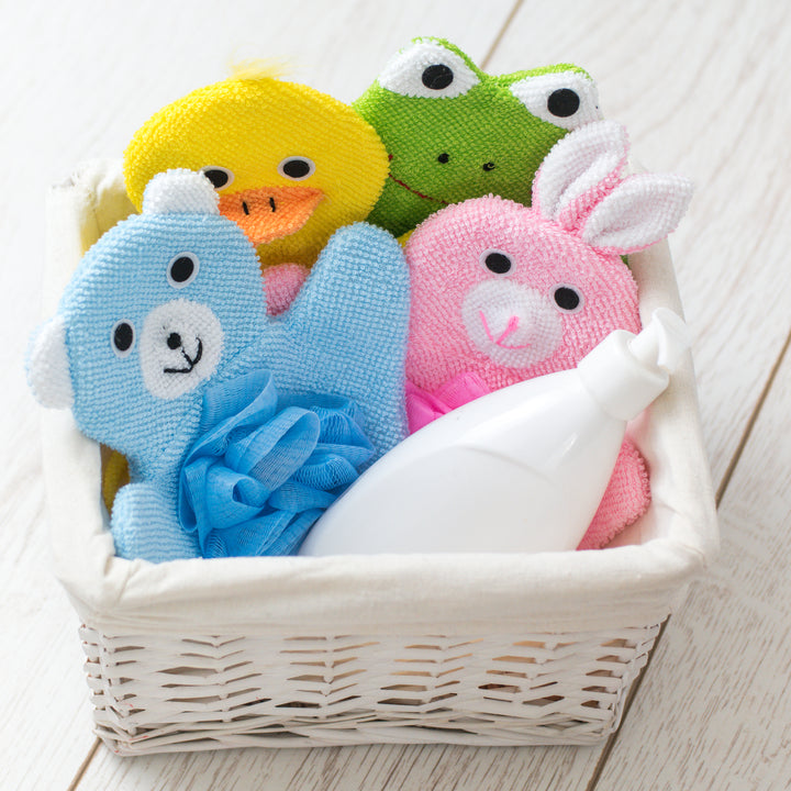 Hand Puppet Wash Mitt with Sponge and Scrunchie Puff Scrub Mesh