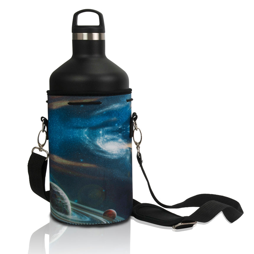 X-Large Water Bottle Carrier Neoprene Holder with Adjustable Padded Shoulder Strap - 64oz, Height 8" Diameter 4.5" Strap 55"