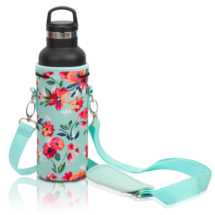 Water Bottle Holder Carrier - Bottle Cooler w/Adjustable Shoulder Strap and  Front Pockets - Suitable for 16 oz to 25oz Bottles - Carry Protect 