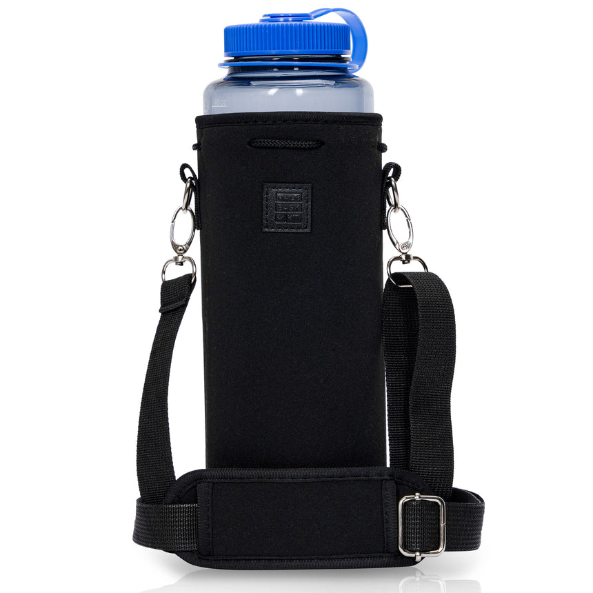 TALL & LARGE Water Bottle Carrier Neoprene Holder with Adjustable Padded Shoulder Strap - 40oz, Height 9" Diameter 3.5" Strap 55"