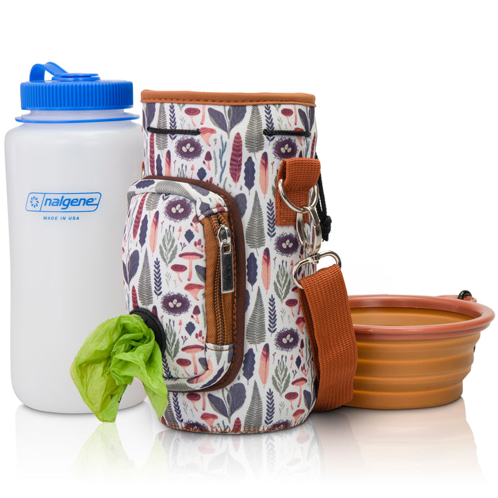 (V1 Model) Water Bottle Carrier with Pet Pocket (32oz Large) - Includes Nalgene Bottle and Portable Pet Bowl