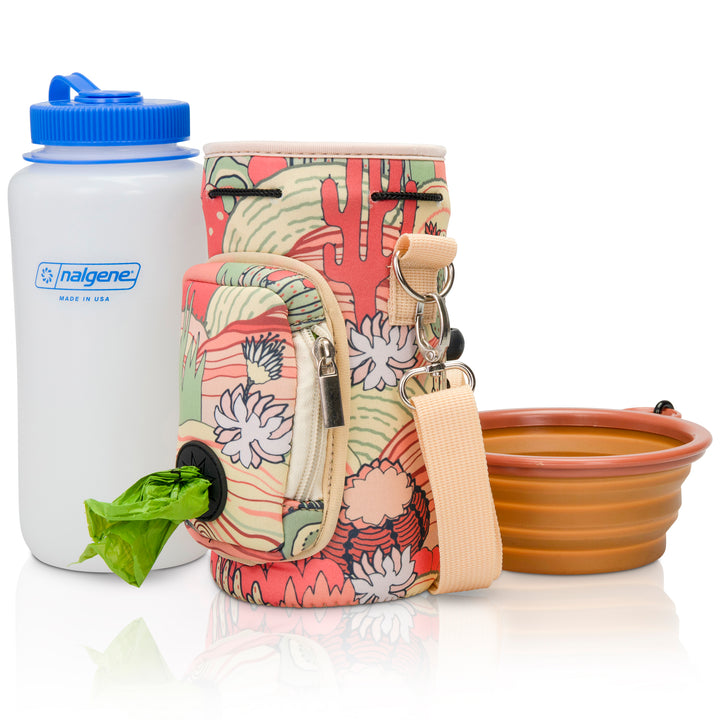 (V1 Model) Water Bottle Carrier with Pet Pocket (32oz Large) - Includes Nalgene Bottle and Portable Pet Bowl
