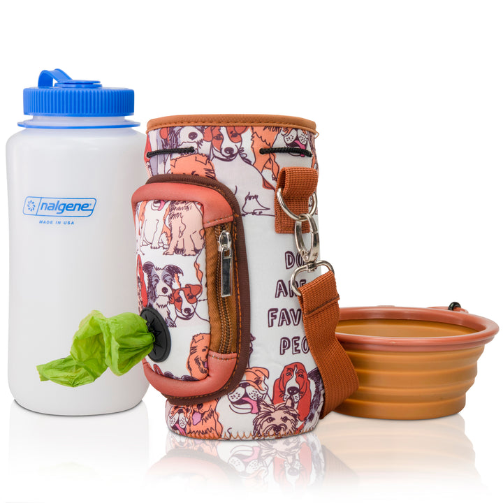 (V1 Model) Water Bottle Carrier with Pet Pocket (32oz Large) - Includes Nalgene Bottle and Portable Pet Bowl