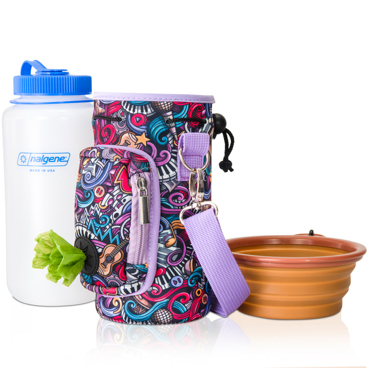 (V1 Model) Water Bottle Carrier with Pet Pocket (32oz Large) - Includes Nalgene Bottle and Portable Pet Bowl