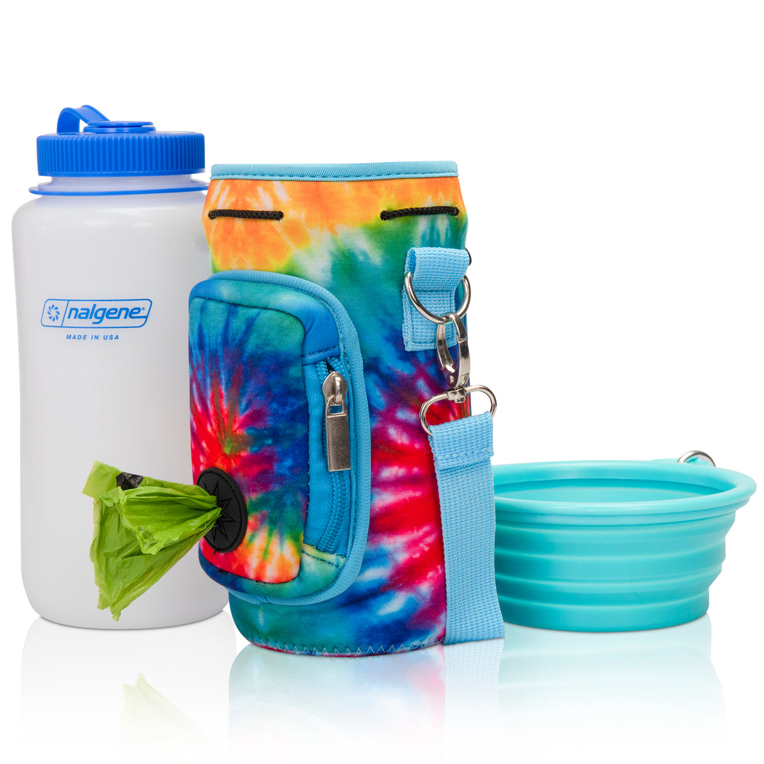 (V1 Model) Water Bottle Carrier with Pet Pocket (32oz Large) - Includes Nalgene Bottle and Portable Pet Bowl