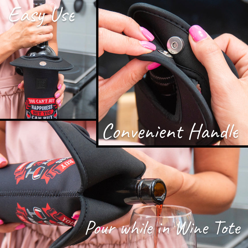 Made Easy Kit Insulated Wine Tote - Neoprene Wine Carrier Bag with Magnetic Handle Clasp - Wine Bottle Protective Travel Bag - Perfect for Gifting Travel or Gift Bag - Set of 3